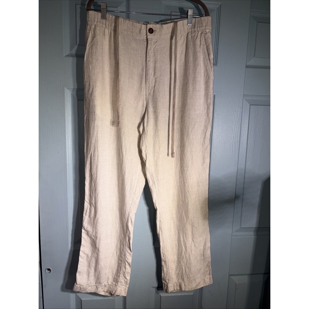 Caribbean 100% Linen Pants Men's Size 36x30 Tan Drawstring Resort Summer